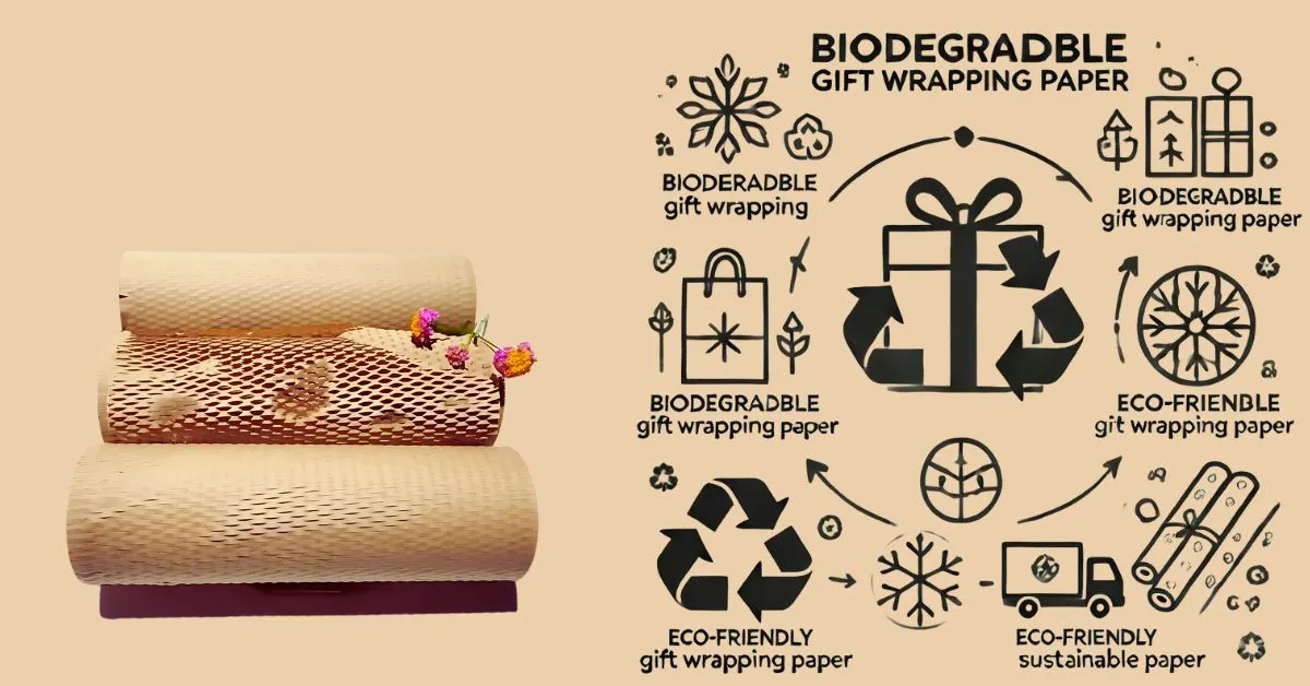 Biodegradable gift wrapping paper roll with eco-friendly design