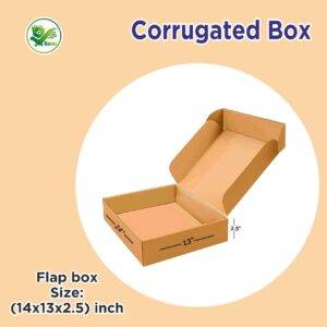 3-ply Brown flap box 14x13x2.5 inches, eco-friendly and durable packaging for shipping, gifting, and storage.