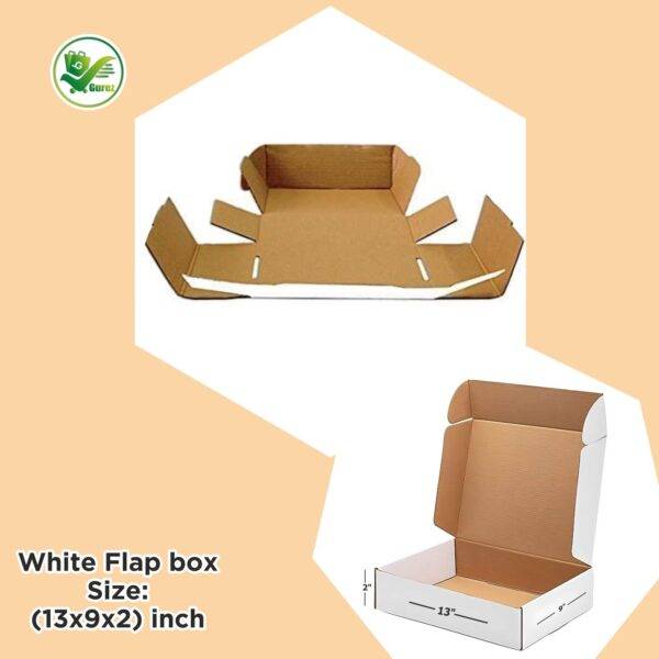 3-Ply White Flap Box 13x9x2 inches for shipping and storage – Eco-friendly and durable packaging solution